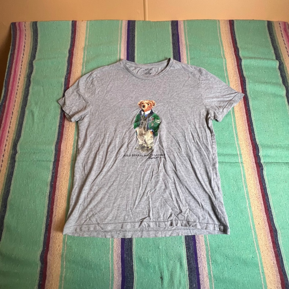 Polo Ralph Lauren Polo Bear T-Shirt Mens M Grey Graphic Tee Short Sleeve Cotton